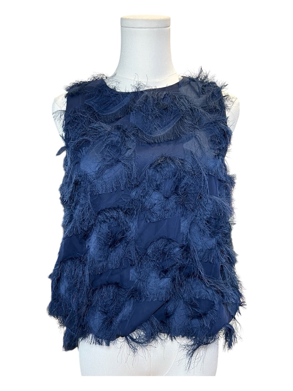 NWOT navy blue textured fringe sleeveless top | size L